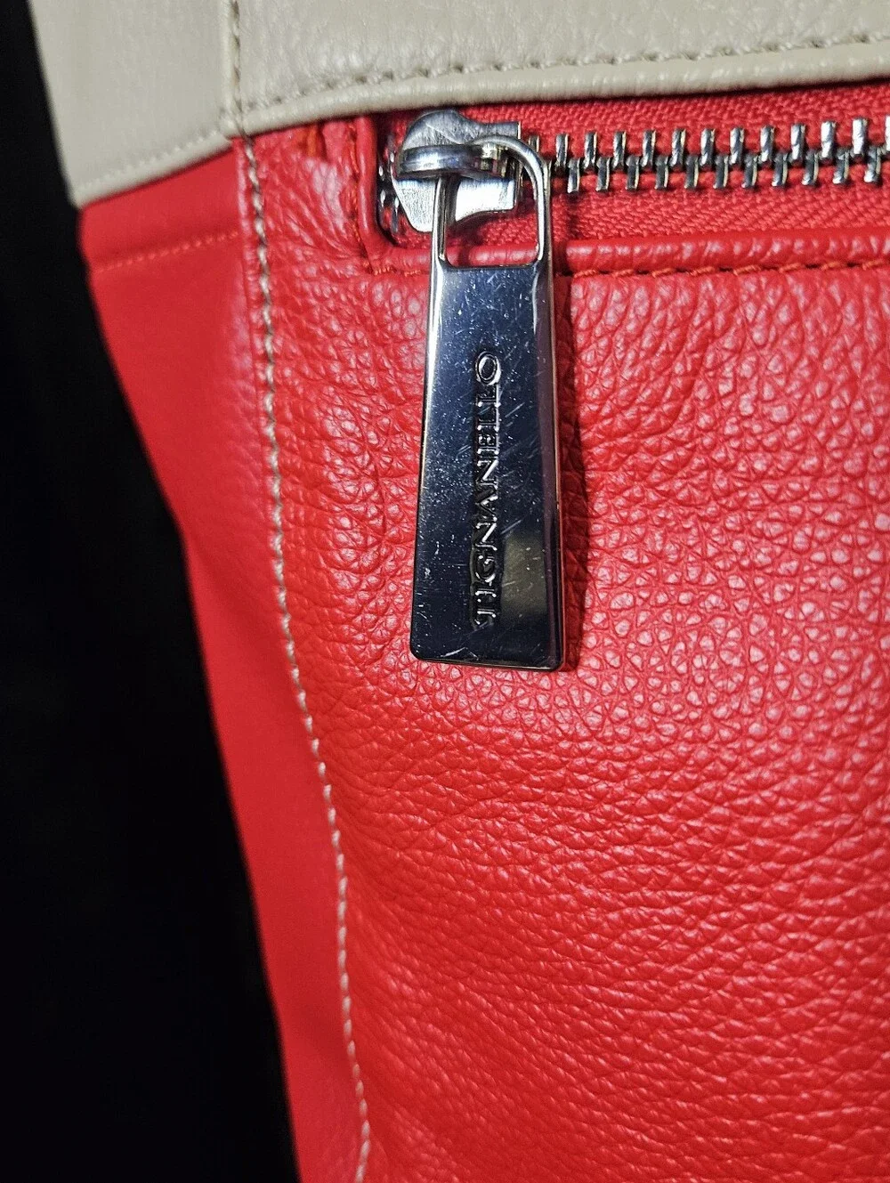 NWT Tignanello Perfect Pockets Leather Colorblock Medium Tote Bag Red Cream